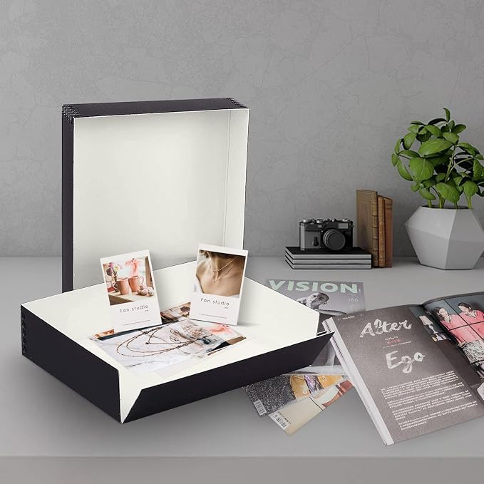Lineco Drop Front Archival Storage Box, 9.75x12.75x3 in, Black, 2 Pack | Acid-Free with Metal Edge, Preserves Picture Longevity, Organize Photos, Newspapers, Prints, Documents, Crafts, DIY