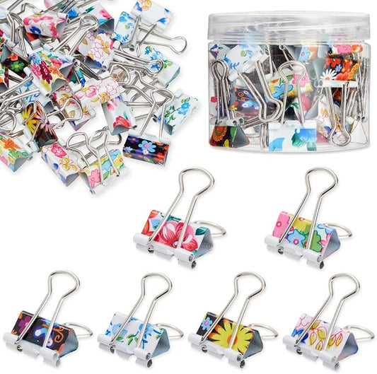 Juvale 40-Pack Small Floral Binder Clips - 1.5 x 0.75in Multicolor Iron - Secure Grip for Documents & Notebooks - School Supplies & Office Organization - Small Paper Clips for Files & Planners
