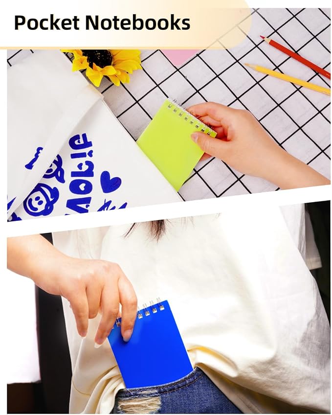 Dynta Mini Spiral Notebooks Bulk 3x5 Inch Memo Pads, 30 Packs Small Notepad Top Bound, 10 Vibrant Colored, 60 Sheets/120 Pages Pocket Notepads for Home, School, College, Office, Work, Travel