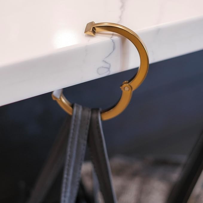 Attaché Purse Hook for Table - Portable Bag Hanger, Strong Durable Handbag Holder - 35lb Capacity Desk Hanger, Premium Bag Clip with Gift Box, Anti-Slip Car Tote Accessory - Aria Antique Gold