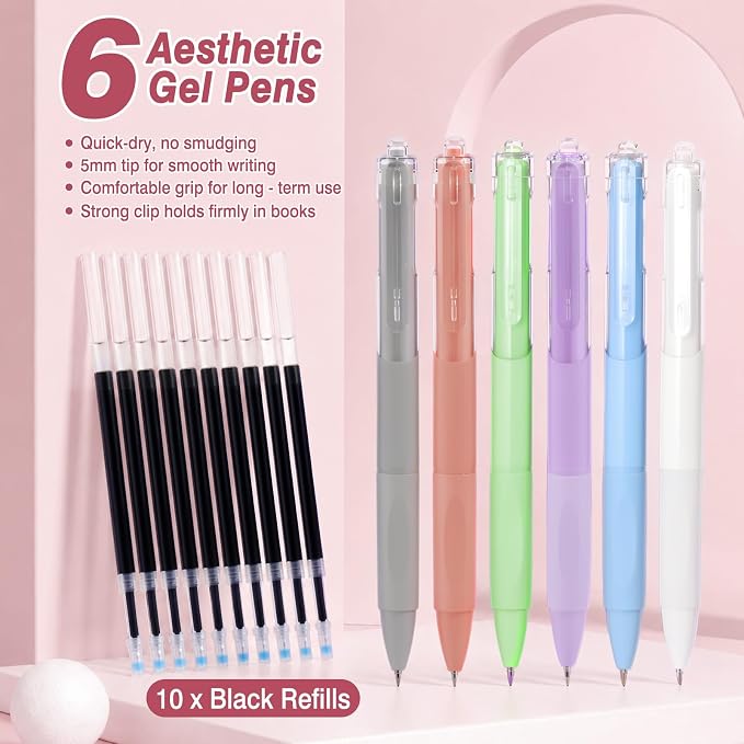 MoKo Pencil Case with Supplies, 59Pcs Aesthetic School Set, Pink | Includes gel pens, wooden and mechanical pencils, 0.5 and 0.7 mm refills, highlighters, erasers and sharpeners.