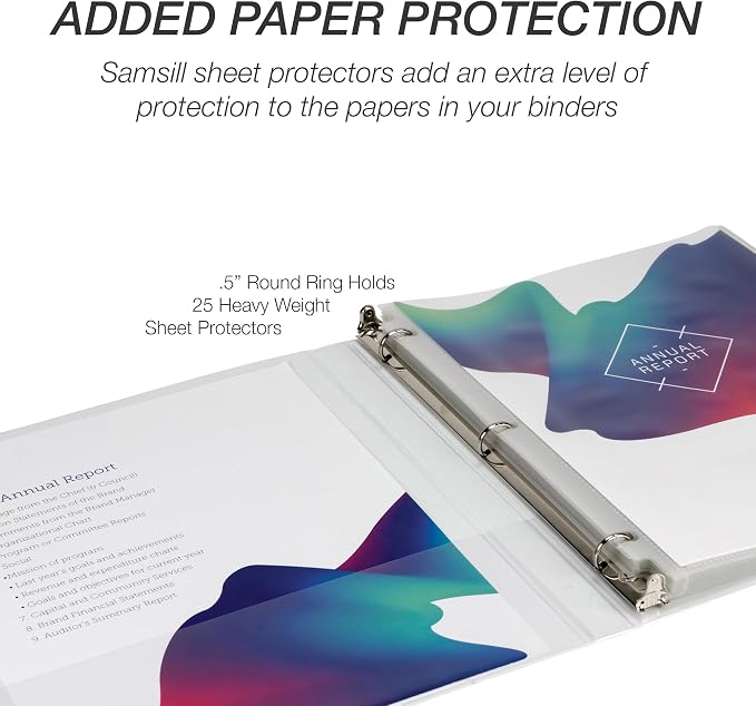 Samsill 0.5 Inch 3 Ring Binder, Made in USA, Economy Round Ring, Clear View Cover, 100 Sheet Capacity - for School, Home, Office - Pearl White