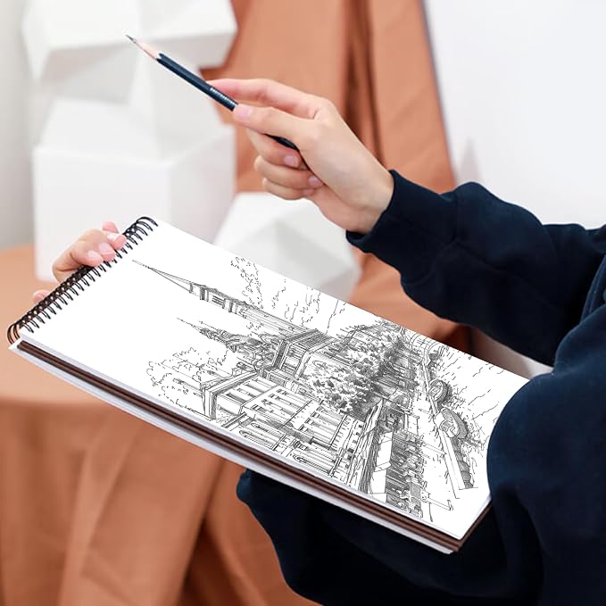 Crehatos 9" x 12" Sketch Book, Top Spiral Bound Sketch Pad, 100 Sheets 68lb/100gsm Drawing Paper, 1 Pack | Top Spiral Bound Sketch Pad, 68lb/100gsm Drawing Paper for Dry Media