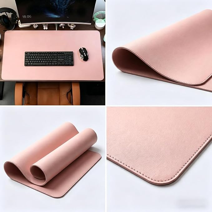 Leather Desk Mat - Non-Slip PU Desk Pad for Office and Home - Desk Organization and Accessories - Ideal for Mouse Pad and Desk Mats on Top of Desks (Pink,23.64''x 31.13'')