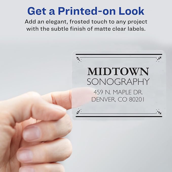 Avery Printable Shipping Labels with Sure Feed, 2" x 4", Matte Clear, 100 Blank Mailing Labels (18663)