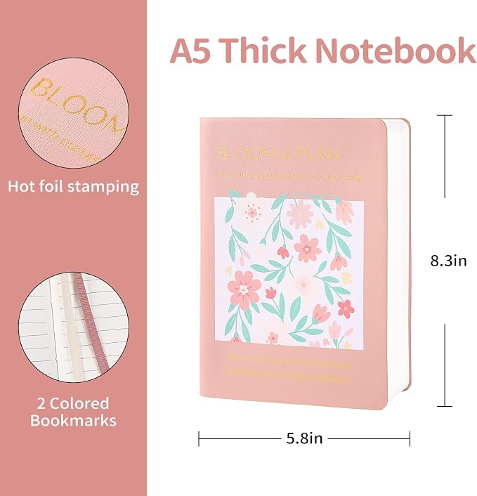 Thick Journal Notebook 368 Pages A5 Journals for Writing with 100GSM Lined Paper Softcover Leather Journals for Women School Note Taking Office Work Diary Pink