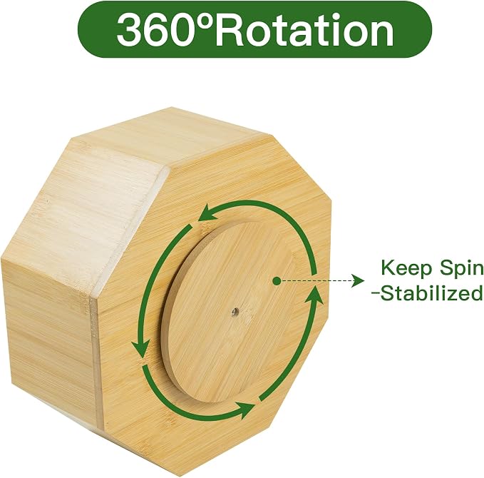 VaeFae 360° Rotating Bamboo Pen Holder Desk Art Supply Organizer | 9-12 Slots, Removable Divider, Octagonal Frame, Polished Surface, Space-Saving for Pens, Markers, Brushes & Beauty Supplies