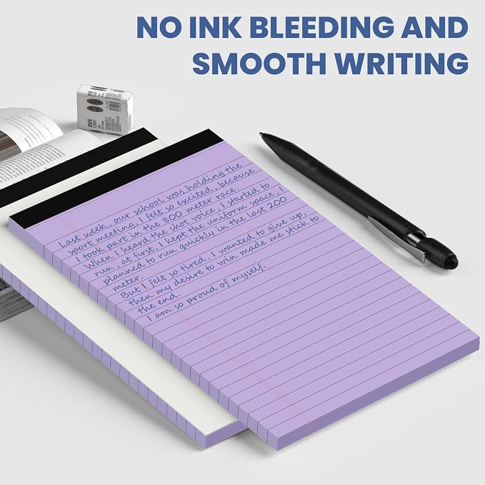 6pcs Small Note Pads, Purple Notepads 5x8 College Ruled Notebook, Writing Pads 5 x 8, Legal Pads, Pad Paper Perforate Notebooks for Work, Message, School, Office Supplies,30 Sheets/Pack