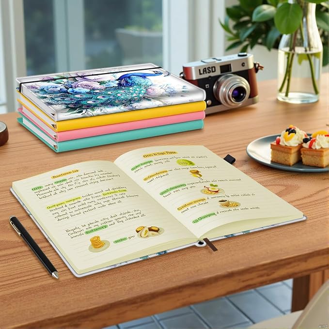 Hardcover Executive Notebooks, A5 PU Leather Lined Journal Notebook, 200 Pages Thick Paper Subject Notebooks for School,Work,Home Writing Business Notebook, Diary Book ，Peacock and Flowers