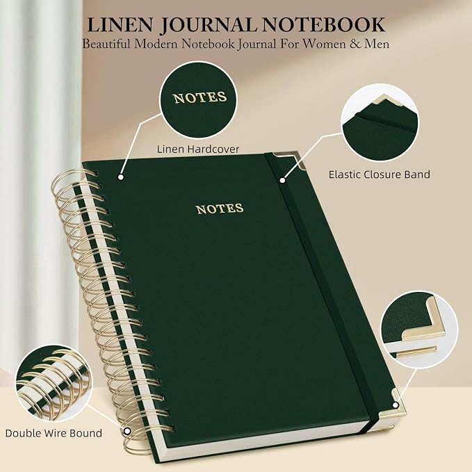 ALKALO Spiral Notebook Journal, 328 Pages Linen Hardcover College Ruled Notebook, Lined Thick Journals for Women Men, A4 Thick Spiral Journal for Writing, 100GSM Paper, Cute Notebooks for Work School