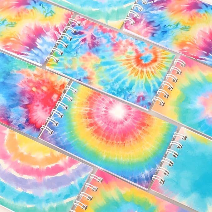 24 PCS Mini Tie Dye Notepads Small Spiral Notebook Mini Notebook Bulk for Party Supplies Multicolor Pocket Notebooks for Tie Dye Birthday Party Art Gift Supplies
