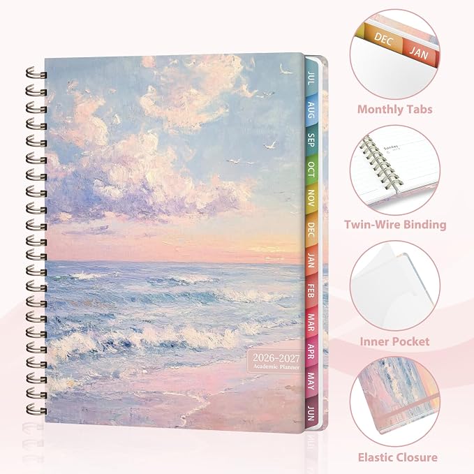 Planner 2026-2027, Weekly and Monthly Academic Planner, July 2026 - June 2027, Hardcover Calendar Agenda Book for School Year Planning, School Supplies for Teacher and Student, Letter Size(8.5'' x 11'')