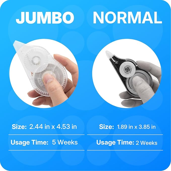 OWLKELA 2 Pack Plus Correction Tape, Tear-Resistant White Correction Tape, No Dry Time, Easy to Use, Office & School Supplies, 0.2 in Wide, 98.4 Ft, Clear