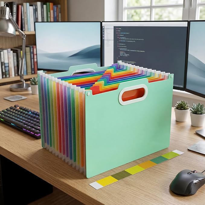 Comix Expanding File Folder,13 Pockets Accordion File Organizer, Green | Letter/A4 Size Document Organizer, For Home Office School