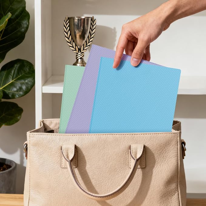 6-Pack Plastic andPockets and Prongs,2-Pocket and3 Fasteners, Pastel Folders Holds 8-1/2" x 11" Paper for School/Office/Home, Blue