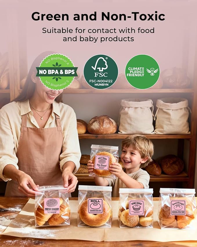 MUNBYN 2x2 Thermal Labels, 750 Sheets/Roll, Pink | Strong Adhesive & Perforated, Non BPA&BPS for Small Business, Barcode, Bakery, Shipping