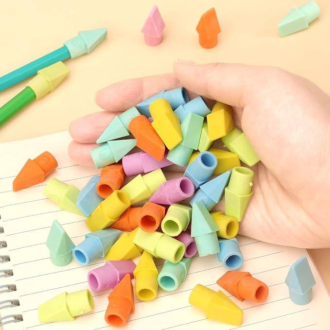 NNY 60 PCS Pencil Top Erasers, 6 Colors | Erasers for Pencils, Eraser Caps, Topper Erasers for Kids School