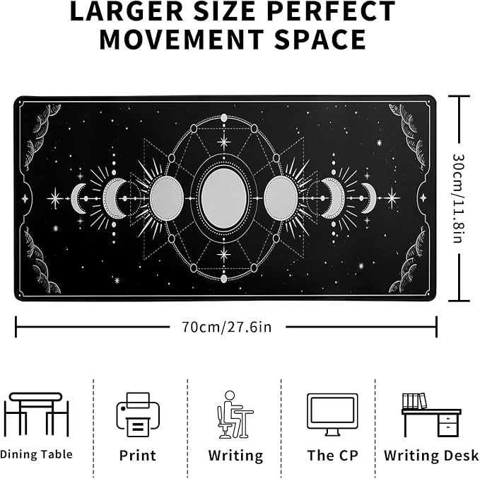 Sun Moon Gaming Mouse Pad Black Large Mouse Pad for Keyboard and Mousepad Desk Mat with 3mm Non-Slip Base and Stitched Edge for Gaming and Office Computer Mat Protector Mat 27.6x11.8 Inch