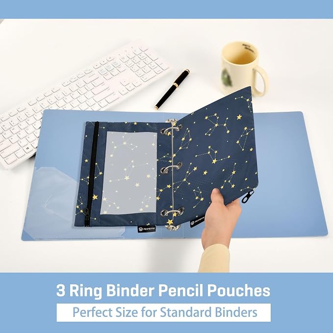Gredecor Binder Pencil Pouch 3 Ring Sky Map of Northern Hemisphere Zipper Pencil Pouches Case 2 Pack Clear Binder Organizer for School Office