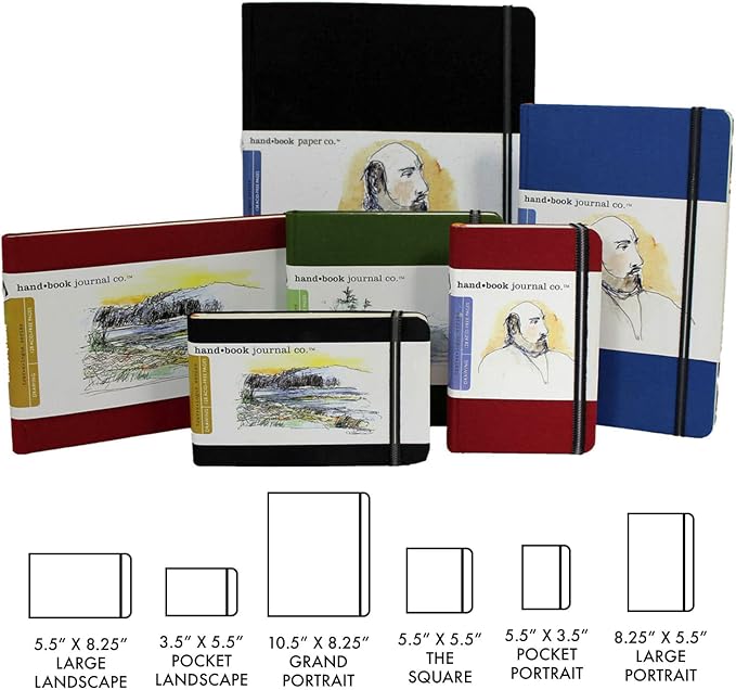 Handbook Journal Co. Artist Travelogue Travel Notebook for Drawing and Sketching, Vermilion Red, Pocket Portrait 5.5 x 3.5 Inches, 130 GSM Paper, Hardcover w/Pocket