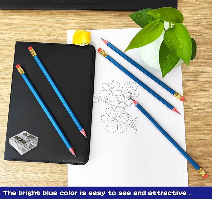 Adhere 25pcs Woodcase Pencils with Eraser Premium Pre-Sharpened Hexagon Graphite 2B pencils ideal for home, office writing including a Free Sharpener(Navy Blue・25pcs)