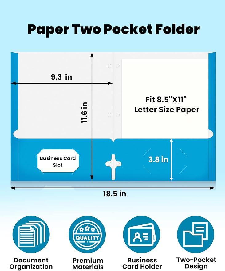 SUNEE Folders with Pockets 3 Hole Punched(50 Pack, Assorted Colors), 2 Pocket Folders Fit Letter Size Paper, Paper File Folder for School Office Home Bussiness