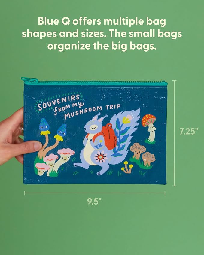 Blue Q Zipper Pouch, Made from 95% Recycled Material, 7.25" h x 9.5" w, Colorful Chunky Zipper