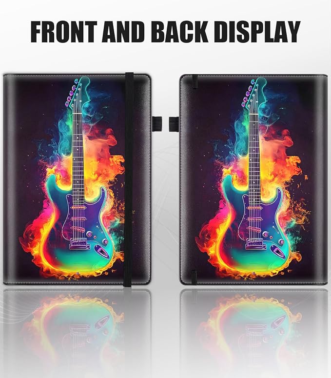 Hardcover Executive Notebooks, A5 PU Leather Lined Journal Notebook, 200 Pages Thick Paper Subject Notebooks for School,Work,Home Writing Business Notebook, Diary Book ，Guitar Colorful Music