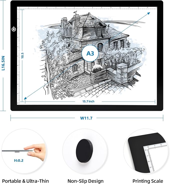 LooEooDoo A3 Light Pad for Diamond Art Bright Board, Tracing Light up Box for Weeding Vinyl, Ultra-Thin Copy Board with Adjustable Brightness for Drawing, Sketching, Animation
