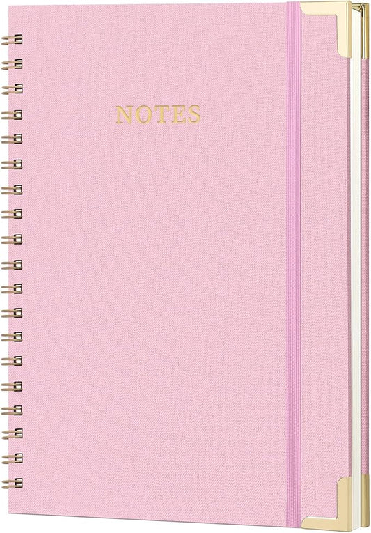 B5 Spiral Notebook Journal, (6.9×9.8'') 100 Pages 50 Sheets Linen Hardcover College Ruled Journaling For Work & Note Taking Thick Spiral Journal For Writing Daily Journal For Women & Men -Pink