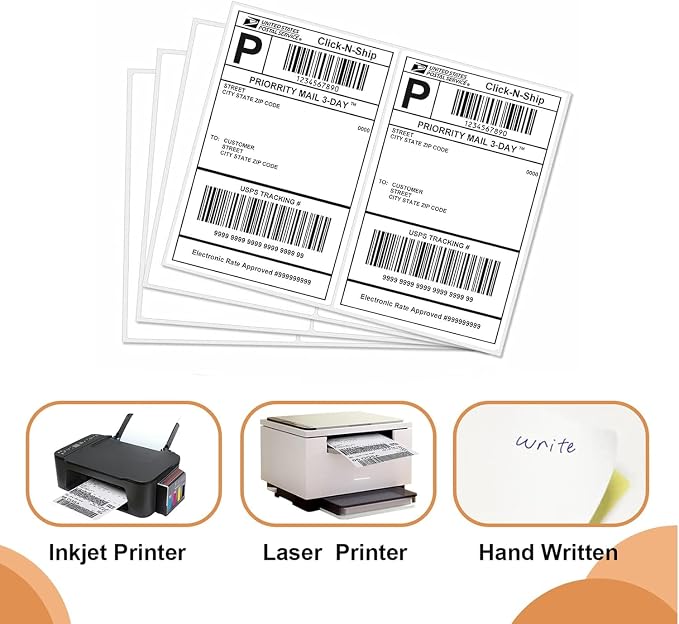 Shipping Labels 2 Per Sheet Round Corner Half Sheet Labels Mailing Labels for Packages Laser & Inkjet Printer Labels, 8126/5126 (500sheet-1000labels)