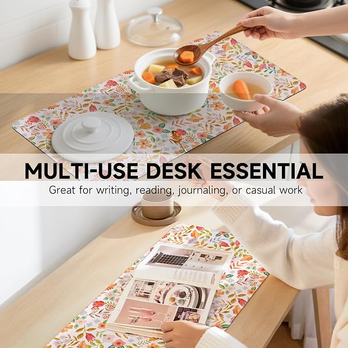 Botanical Floral Desk Pad Blotter,Large Mouse Pad 35 x 17in,PU Leather Desk Mat Writing Pad Protector, Non-Slip Waterprrof,Desktop Decor for Home Office & Gamers Women Girls (Spring Flower)