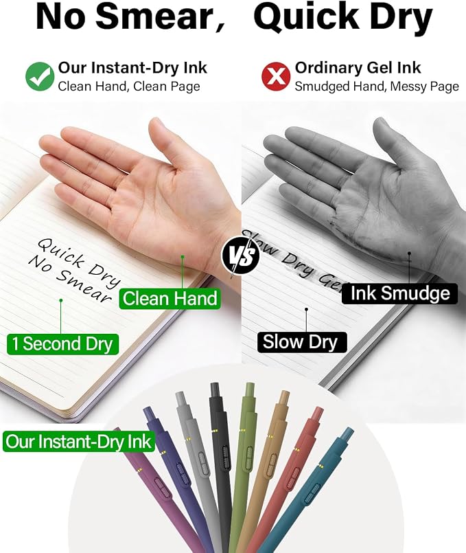 inkipen Blue Ink Fidget Pens, 8 Pcs 0.5mm Fine Point Retractable Smooth Writing Pen, Quick Drying Colored Ink Pens for Journaling School Office Supplies, Vintage Blue Ink