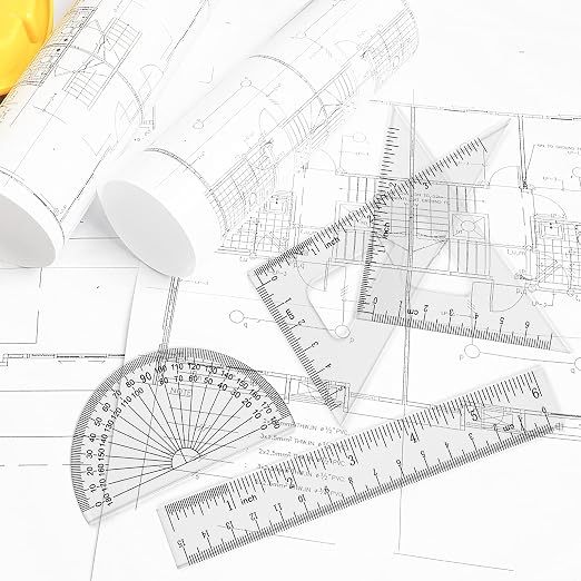 Coopay 6 Inch Math Geometry Tool Plastic Ruler Square Set Includes Straight Ruler, Triangles, Protractor for Student School Office Supplies (Clear)