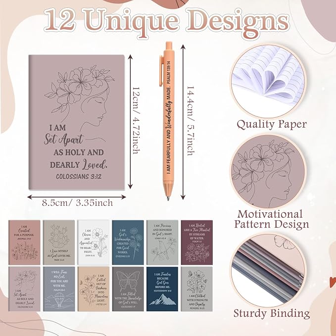 Mooliwe 24 Pcs Positive Affirmation Gift Set Gratitude Notebooks with Pens Small Bags Motivational Encouragement Notepads Daily Affirmations Journal for Women Stress Relief Self Care (Prayer)