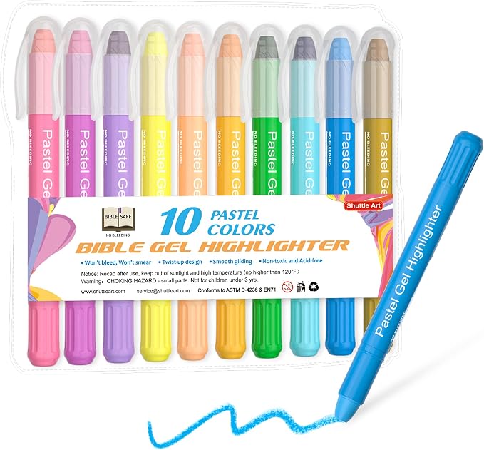 Shuttle Art 10 Pastel Colors Gel Highlighters,Bible Highlighters,No Bleed Through, Bible Journaling Supplies,Great for Journaling, Highlighting and Studying