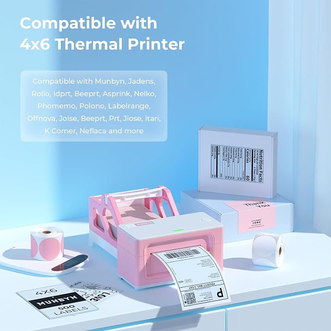MUNBYN 4x6 Inch Blue Thermal Shipping Labels for Packages, 500 Sheets/Stack | 4"x6" Fanfold Thermal Labels, No BPA and BPS, Print Clear and Sharp, Strong Adhesive, Compatible with Most Thermal Printers
