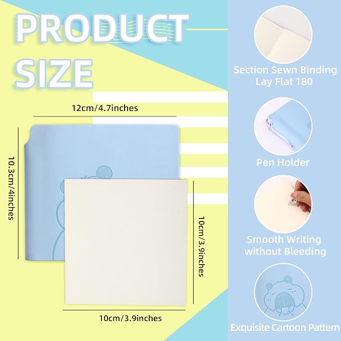 BOBO RABBIT 3 Pack Mini Blank Notebooks Pocket Size Unlined Paper Journal Notebook Total 600 Pages Sketch Book Small Softcover Vegan Leather No Line Sketchbook Cartoon Capybara Pattern for Travelers Drawing Sketching Travel Lay Flat, 3.9"x3.9" Inner(Mi...