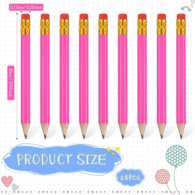 Zonon 24 Pcs Rose Red Golf Pencils with Erasers Mini Small Pencils Baby Shower Favors Bulk Hexagon Wooden Sharpened Half Graphite 2B for Golf Event, Wedding, Party Game, School, Company, Pew, Pocket