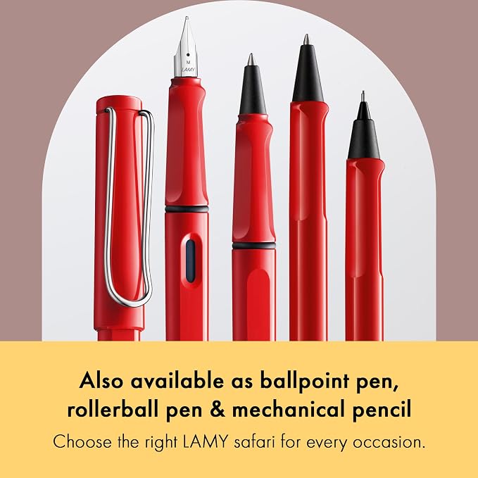 LAMY safari red - Fountain Pen with ergonomic grip & polished steel nib in size M - ideal for any Writing & Calligraphy - including LAMY T 10 blue cartridge - Right-Handed