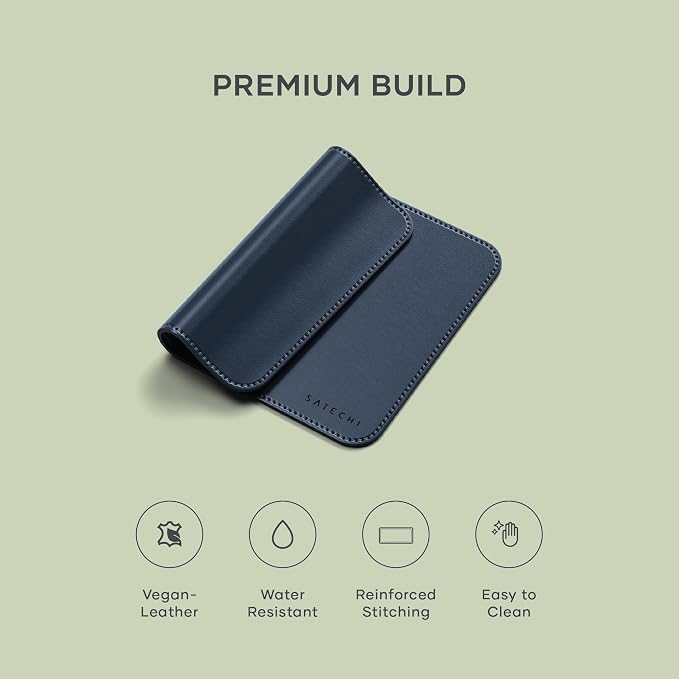 Satechi Vegan-Leather Mouse Pad, Ergonomic, Reversible, Scratch and Water Resistant, Easy to Clean, for Office and Home, 9.8" x 7.5" x 0.14" - Blue