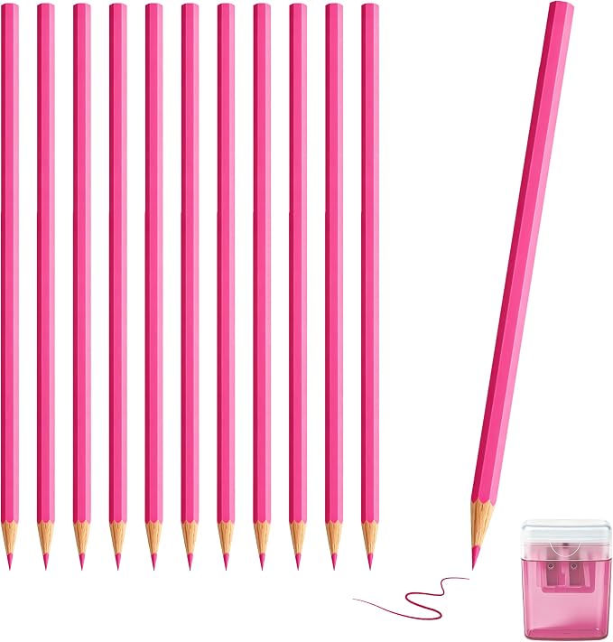 12 Piece Black Colored Pencils Set with Sharpener, Pre-Sharpened Professional Wooden Art Pencils for Artists Drawing and Sketching, Premium Colored Tone Supplies Delivering Detailed Painting(Pink)