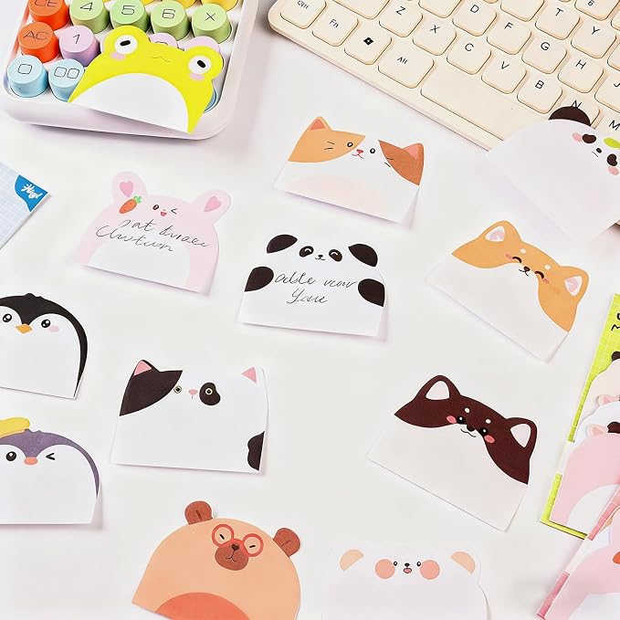 Cute Sticky Notes, 10 Pack 450 Sheets Cartoon Animal Sticky Notes Kawaii Mini Animals Shape Markers Flags Self-Stick Memo Pads for Adult Home Office Roommates Gifts Tab Suppliess
