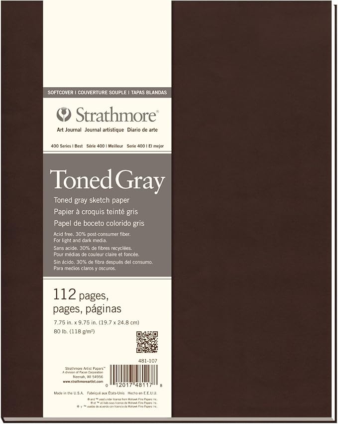 Strathmore 481-107 Softcover Art Sketch Journal, 7.75" X 9.75", Toned Gray, 112 Pages
