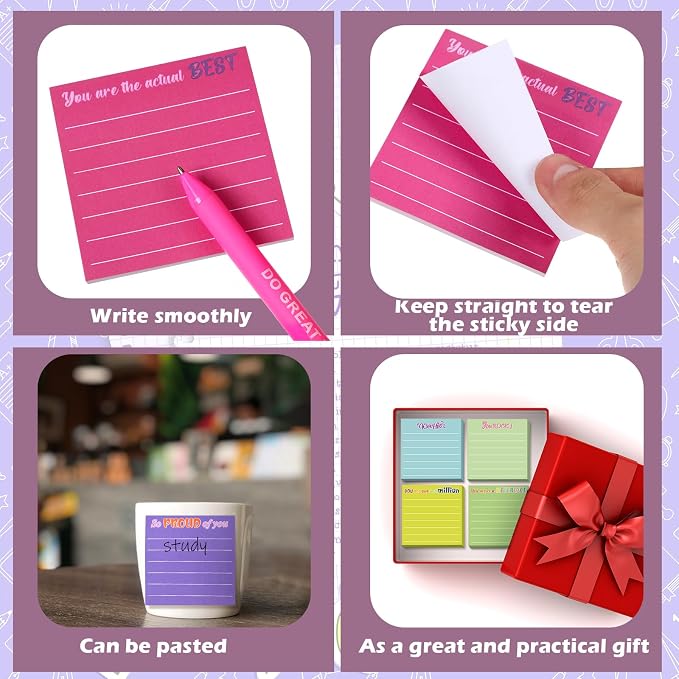 Yinder 24 Pcs Inspirational Sticky Notes, Back to School Supplies, Cute Motivational Sticky Notes Pad Employee Appreciation Gifts Bulk for Teacher Coworker Office 3 x 3'' (Appreciation,Dark Color)