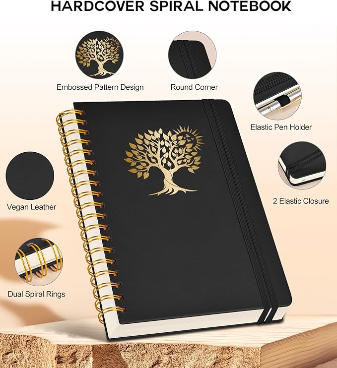 PERCUN Spiral Notebook 300 Numbered Lined Pages Hardcover Journal 8.5"x11" | College Ruled Spiral Bound Notebook with Tabs, A4 Large Leather Journal for Women Men, Work, School, Writing & Note Taking