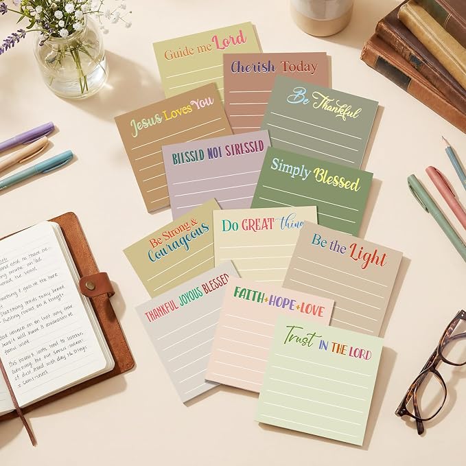 Yinder 24 Pcs Inspirational Sticky Notes, Back to School Supplies, Cute Motivational Sticky Notes Pad Employee Appreciation Gifts Bulk for Teacher Coworker Office 3 x 3'' (Bible,Boho)