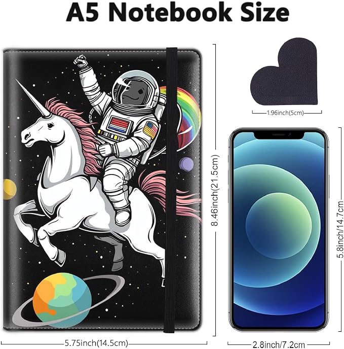 A5 Leather Lined Journal Notebook, 200 Pages Hardcover Executive Notebook for Men Women Office School Note Taking, Thick Writing Paper Daily Journal with Bookmarks/Indexes, Astronaut Riding Horse
