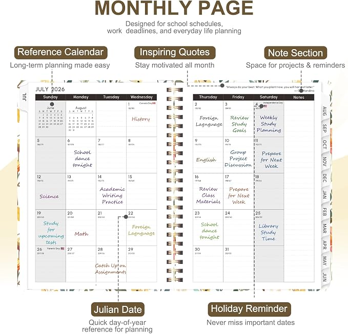 Planner 2026-2027, Weekly and Monthly Academic Planner, July 2026 - June 2027, Hardcover Calendar Agenda Book for School Year Planning, School Supplies for Teacher and Student, A5(6.3'' x 8.5'')