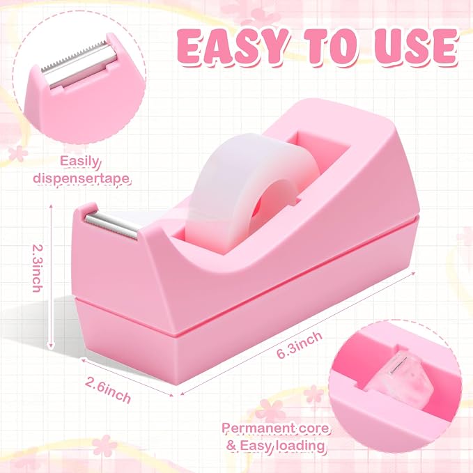 6 Pack Desktop Tape Dispensers Non Skid Base for Office Home School (Tape Not Included) (Pink)